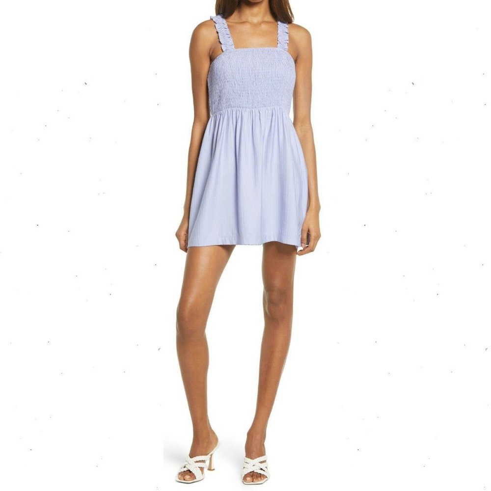 NSR Women's Purple Julia Sleeveless Smocked Ruffle Minidress Medium